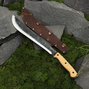 Bushcraft Machete, Hand Forged Field Tool, 52100 Carbon Steel Blade