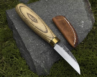 Wood Carving Knife, Hand Forged Spoon Making Tools, 52100 Carbon Steel Blade, Sculptural Knife
