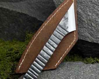 Kiridashi with Leather Case. Knife for Woodworking and Leatherwirking. Kiridashi with Straight Blade. Hand Forged Knife. Carbon Steel 52100.