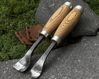 Spoon Carving Gouges, Hand Forged Cups Making Tools, 52100 Carbon Steel Blades, Beginners Gift