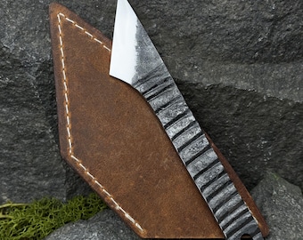 Forged Kiridashi with Leather Case. Knife for Woodworking and Leatherwirking. Kiridashi with Straight Blade. Handmade. Carbon Steel 52100.