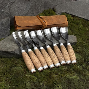 Hand Forged Bent Gouges, Spoon Carving Tools, Bowl Hollowing Chisels, 52100 Carbon Steel Blades
