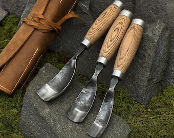 Bent Gouges. Spoon Carving Tools. Woodworking Gouges for Beginner and Professional. Hand Forged. Steel 52100.