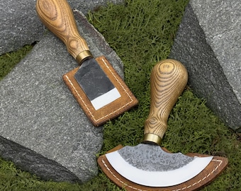 Hand-Forged Leather Tool Set, Carbon Steel, Ash Handle, Leather Roll, Father's Day Gift