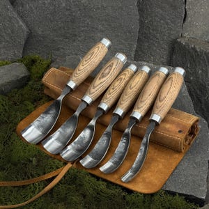 Lepelbeitels, handgesmede gebogen beitel, koolstofstaal 52100, houtuitholgereedschap