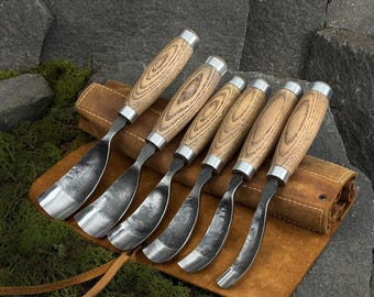 Spoon Carving Gouges, Hand Forged Curved Bent Chisel, Carbon Steel 52100, Wood Hollowing Tools