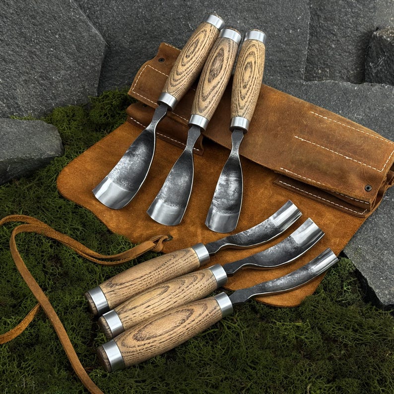 Spoon Carving Gouges, Hand Forged Curved Bent Chisel, Carbon Steel 52100, Wood Hollowing Tools image 12