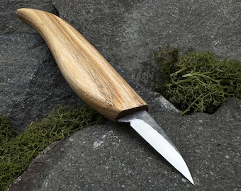 Hand Forged Whittling Knife with Carbon Steel Blade. Precision Carving Tool for Geometric Patterns, Spoons, Bowls, and Detailed Wood Project