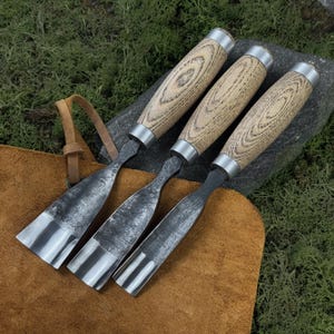 Wood Carving Gouges with Leather Case. Chisels for Woodworker. Sculptural Carving Gouges. Woodworking. Hand Forged Tools. Carbon Steel 52100