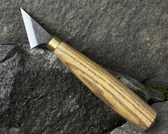Wood Carving Knife for Chip Carving and Detailing. Tool for Geometric Patterns and Wood Projects. Hand Forged Knife. Carbon Steel Blade