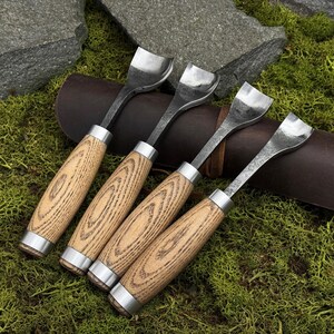 Hand-Forged Spoon Gouges, Carbon Steel 52100, Bent Gouges for Carving Bowls, Cups image 11