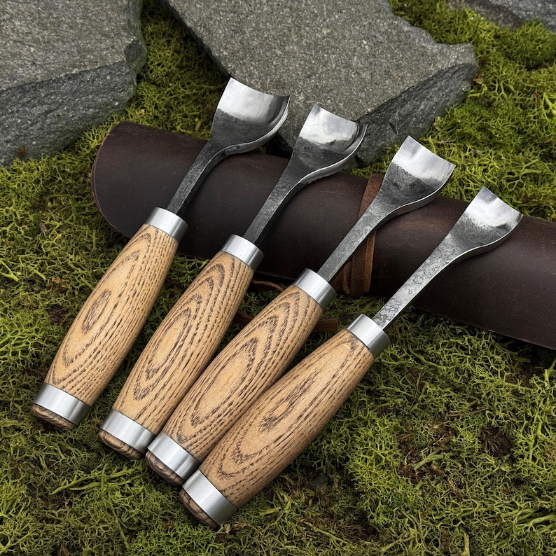 Hand-Forged Spoon Gouges, Carbon Steel 52100, Bent Gouges for Carving Bowls, Cups image 11