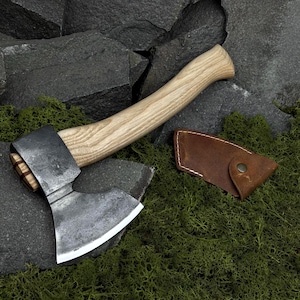 Forged Wood Carving Axe With Leather Case. Spoons Carving Axe. Beginner Camping Axe. Woodworking Tool. Handmade Axe. Carbon Steel 52100.