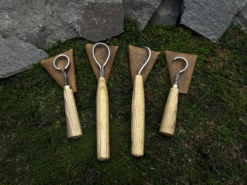 Spoon Carving Knife Set 4 Pcs. Wood Carving Tools. Hook and