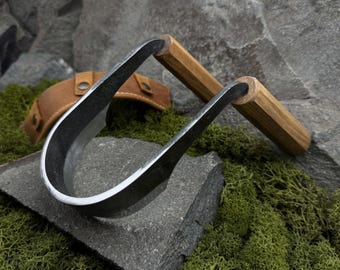 Small Half Rounded Drawknife with Leather Case. Hand Forged Woodworking Inshave. Tool for Carpenters. Carbon Steel Blade, Ash Wood Handle