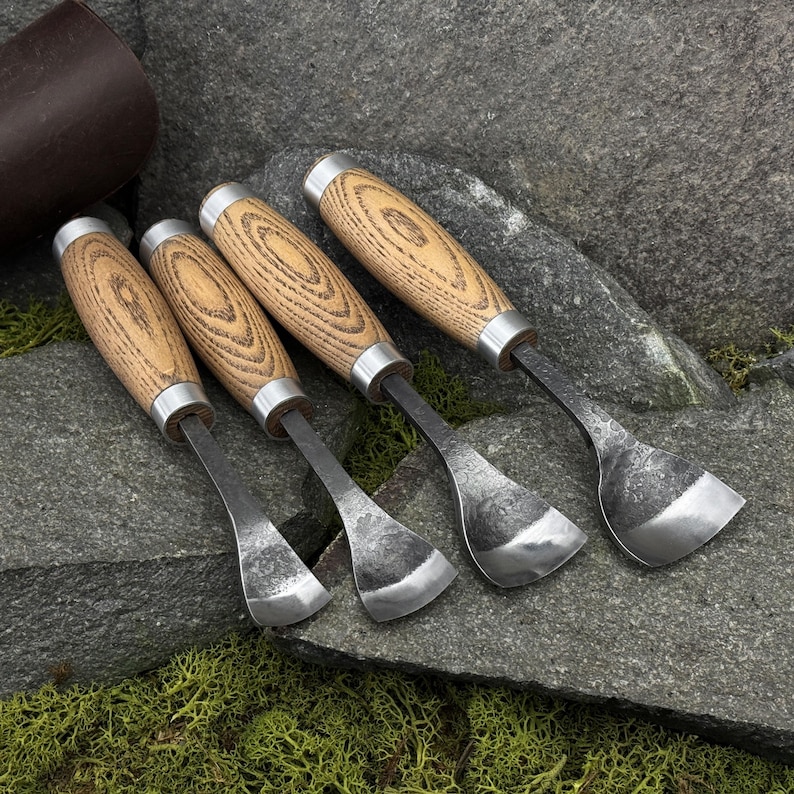 Hand-Forged Spoon Gouges, Carbon Steel 52100, Bent Gouges for Carving Bowls, Cups image 13