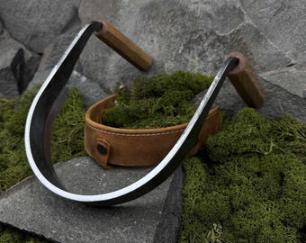 Hand Forged Big Inshave Knife, Half Rounded Drawknife with Leather Case, Carbon Steel 52100