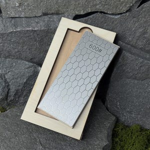 Diamond Sharpening Stone #600 Grit with Wooden Stand. Medium Grit Sharpener for Knives, Wood Carving Tools, Chisels, Axes and Outdoor Blades