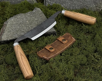 Drawknife with Leather Case. Carpentry Drawknife for Woodworking. Two-Handed Drawknife for Beginners. Hand Forged Tool. Carbon Steel 52100.