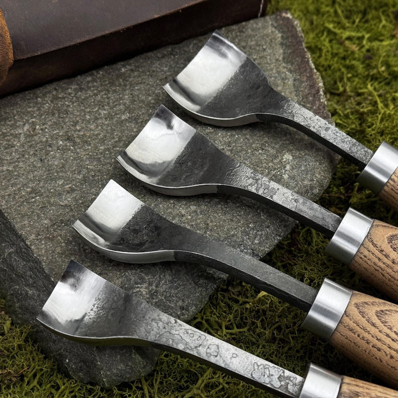 Hand-Forged Spoon Gouges, Carbon Steel 52100, Bent Gouges for Carving Bowls, Cups image 7