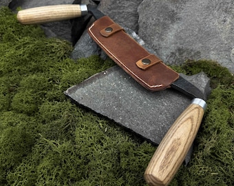 Medium Drawknife for Wood Carving and Carpentry. Two-Handed Hand Forged Tool with Carbon Steel 52100 Blade and Leather Case for Wood Project