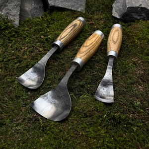 Set of 3 Spoon Gouge With Leather Case. Curved Gouges for Carving ...