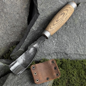 Forged Bent Gouge. Woodworking Gouge. Curved Chisel. Bowl Cutting Gouge. Wood Carving Gouge. Handmade Tool. Carbon Steel 52100. Ash Wood.
