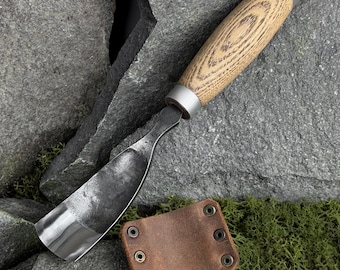 Forged Bent Gouge. Woodworking Gouge. Curved Chisel. Bowl Cutting Gouge. Wood Carving Gouge. Handmade Tool. Carbon Steel 52100. Ash Wood.