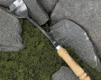 スワンネックガウジ。木彫りツール。スプーンやボウルの彫刻に最適な曲げガウジ。木工用大型ガウジ。手鍛造工具。炭素鋼52100。