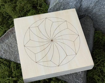 Small Basswood Geometric Carving Practice Board. Chip Carving Training Block 12x12x2 cm with Double-Sided Pattern. Ready-to-Carve Template