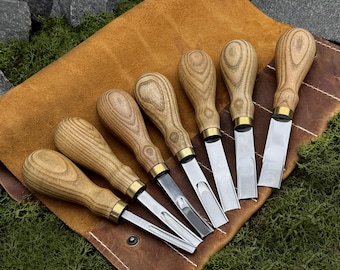 French Edge Skivers with Leather Case. Thinning Tools. Skiving Knives. Leatherworking Skivers. Hand Forged Tools. Carbon Steel 52100.