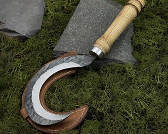 Hand Forged Small Garden Sickle, Druid Boline, 52100 Carbon Steel