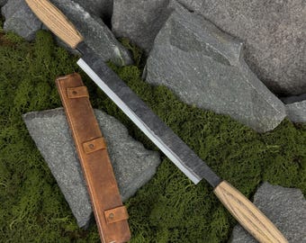 Hand Forged Draw Knife, Wood Shaving Tool, 52100 Crabon Steel Blade, Two Handed Knife