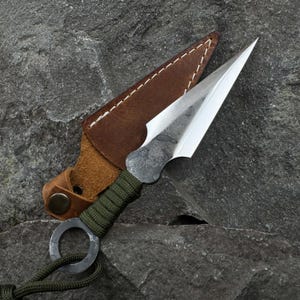 Competition Throwing Knife with Blunt Carbon Steel Blade. Hand Forged Camping and Outdoor Activity Tool with Paracord Wrapped Handle.