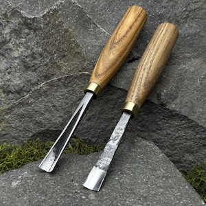 Set of 2 Wood Carving Chisels. Detailed Carving Tools. Woodworking Chisels for Beginners. Hand Forged Tools. 52100 Carbon Steel Blades