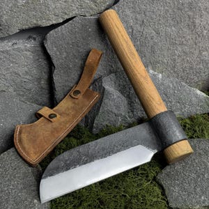 Small Splitting Froe with Leather Case. Froe for Making Kindling, Wooden Shingles. Carpenter's Tool. Hand Forged Blade. Carbon Steel 52100.