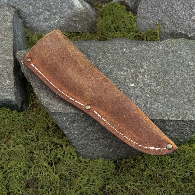 Handmade leather knife sheath with reinforced stitching, protective leather knife pouch for outdoor knives