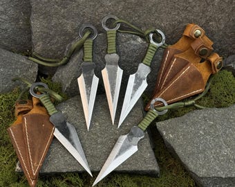 Competition Throwing Knife Set for Target Practice – 52100 Carbon Steel Blades, Paracord Handles, Leather Cases – Outdoor Training Knives