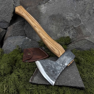 Carving Axe with Leather Case. Axe for Spoon and Bowl Carving. Bushcraft Hatchet. Outdoors Axe. Hand Forged Tool. Carbon Steel 52100.