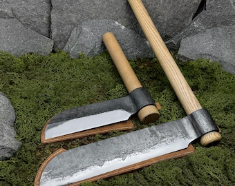 Set of 2 Splitting Froe with Leather Case. Woodworking Tools. Froes for Making Wooden Shingles. Carpentry Tools. Handmade Tools. Steel 52100