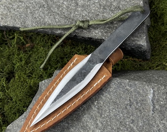 Hand-Forged Throwing Knife with Paracord Handle. Blunt Carbon Steel Blade, Not Sharp. Perfect for Throwing Competitions and Outdoor Camping