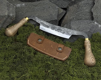 Small Drawknife with Leather Case. Knife for Woodworking. Carpenter&#39;s Tool. Two-Handed Drawknife. Hand Forged Tool. Carbon Steel 52100.