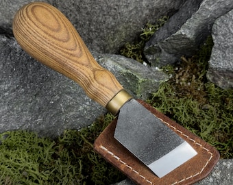 Beveled Skiving Knife with Leather Case. Knife for Thinning Leather. Leatherworking. Japanese Knife. Hand Forged Knife. Carbon Steel 52100.