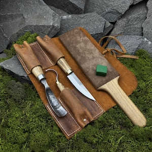 Wood Carving Tool Set 4 PCS with Leather Case. Bowl, Spoon Carving Tools. Woodworking Tools. Hand Forged Tools. 52100 Carbon Steel Blades