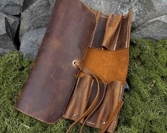Leather Tool Roll. Leather Case for Wood Carving Tools, Bushcraft Knives, Leatherworking Tools. Handmade Case. Quality Leather. Crazy Horse