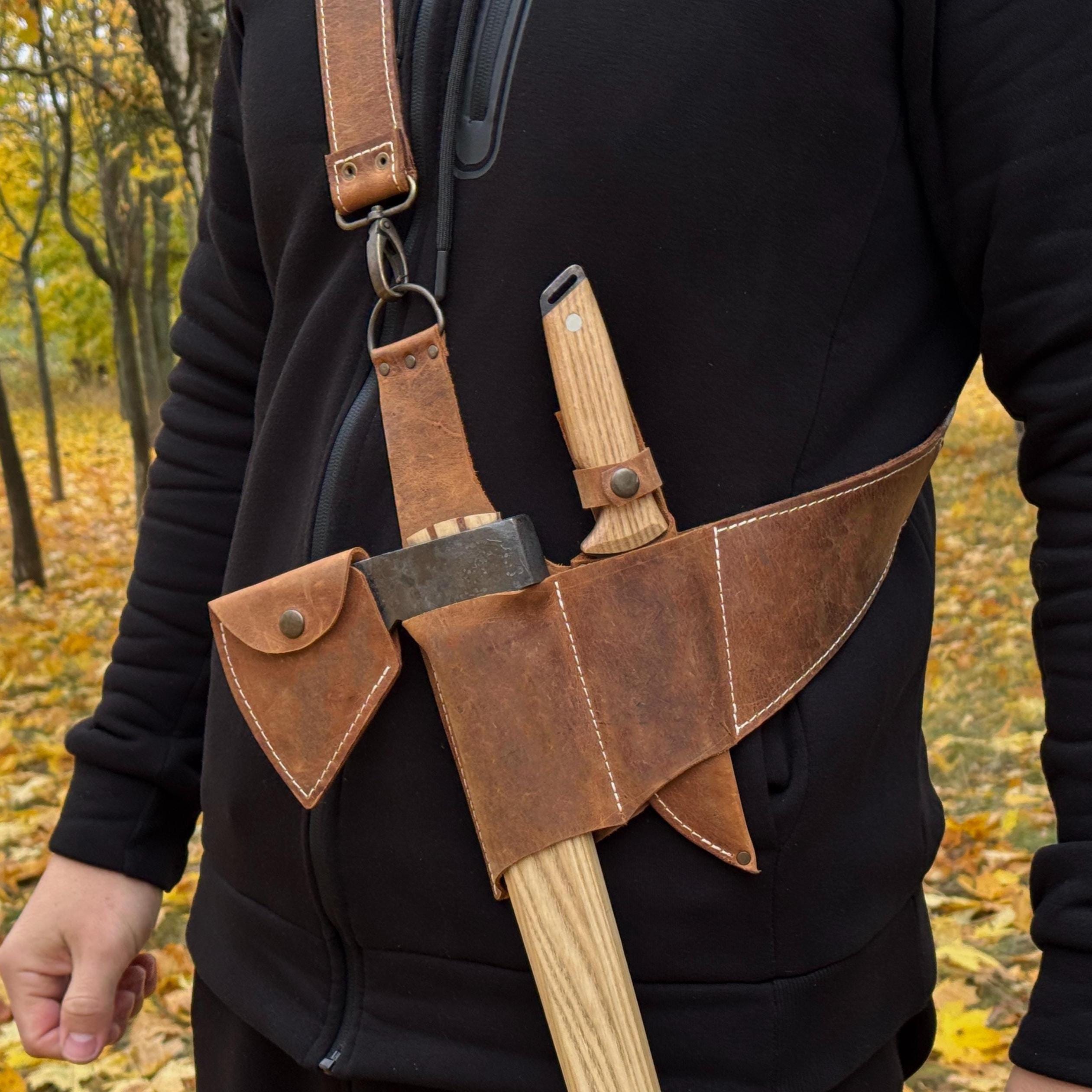 Leather Axe and Knife Case. Crazy Horse Leather Shoulder Holster