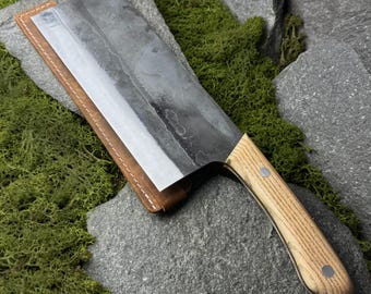Forged Kitchen Chef Knife with Leather Case. Carbon Steel 52100 Blade. Perfect for Cooking, Chopping, Food Prep and Outdoor Bushcraft.