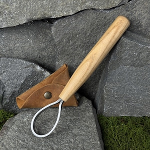 Carving Scorp Knife with Leather Case. Spoon Knife for Beginner. Bowl Carving Tool. Wood Carving Knife. Hand Forged Tool. Carbon Steel 52100