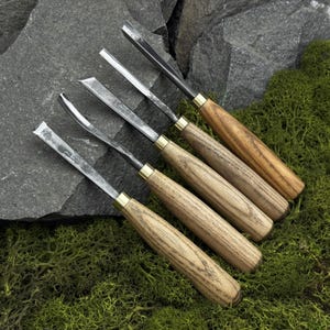Set of 5 Spoon Carving Tools. Sculptural Carving Gouges. Wood Carving Chisels. Woodworking. Hand Forged Tools. 52100 Carbon Steel Blades