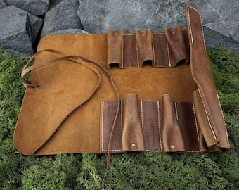 Leather Tool Roll. Leather Case for Wood Carving Tools, Bushcraft Knives, Leatherworking Tools. Handmade Case. Quality Leather. Crazy Horse